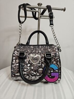 Justice Girls Sequin Mini Satchel Bag in Silver-Black 8" by 6"